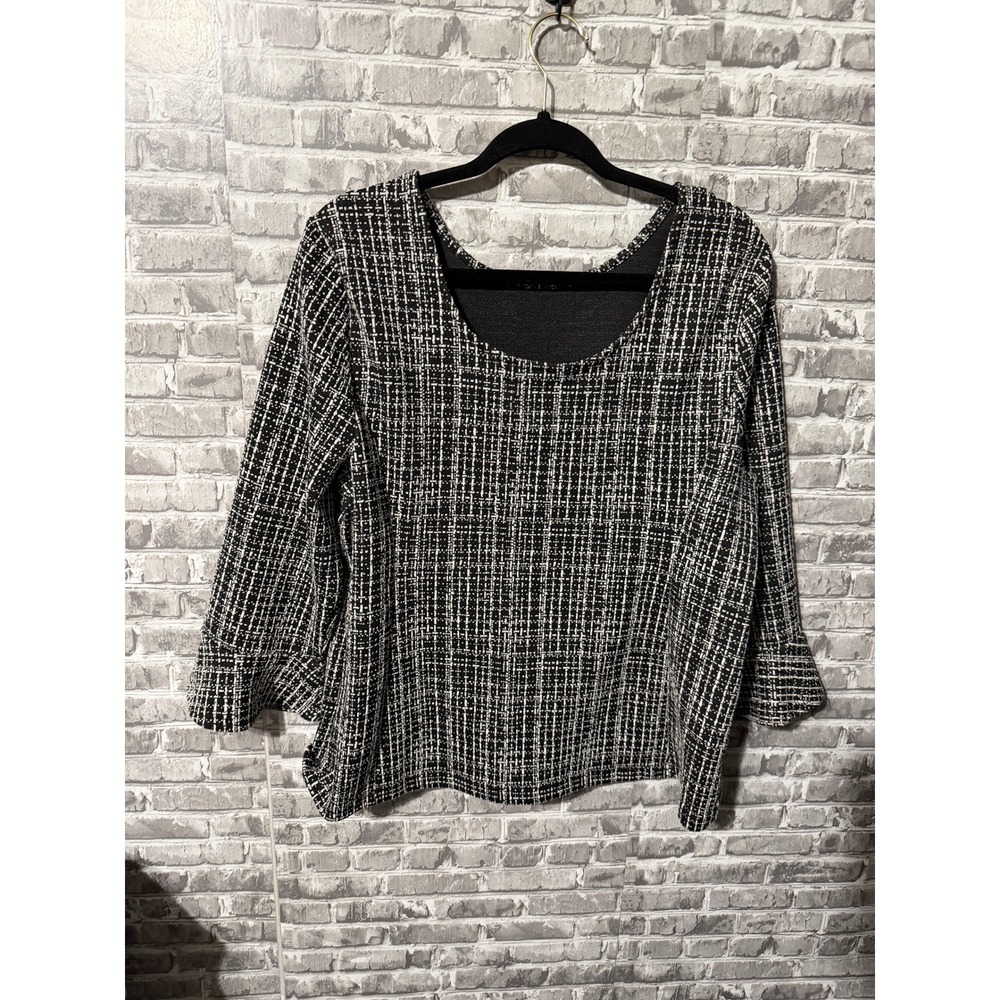 Talbots‎ Black and White Tweed Top with 3/4 Bell Sleeves NWT